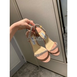 Jimmy Choo Diamond Velvet Leather Thick High Heeled Slippers For Women Apricot