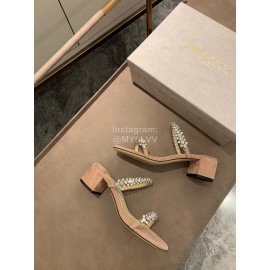 Jimmy Choo Diamond Velvet Leather Thick High Heeled Slippers For Women Apricot