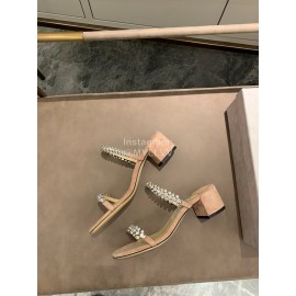 Jimmy Choo Diamond Velvet Leather Thick High Heeled Slippers For Women Apricot