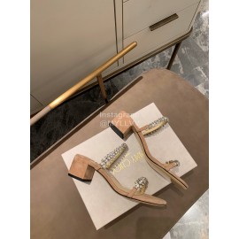 Jimmy Choo Diamond Velvet Leather Thick High Heeled Slippers For Women Apricot