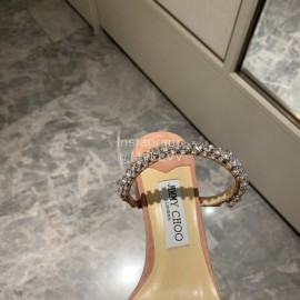 Jimmy Choo Diamond Velvet Leather Thick High Heeled Slippers For Women Apricot