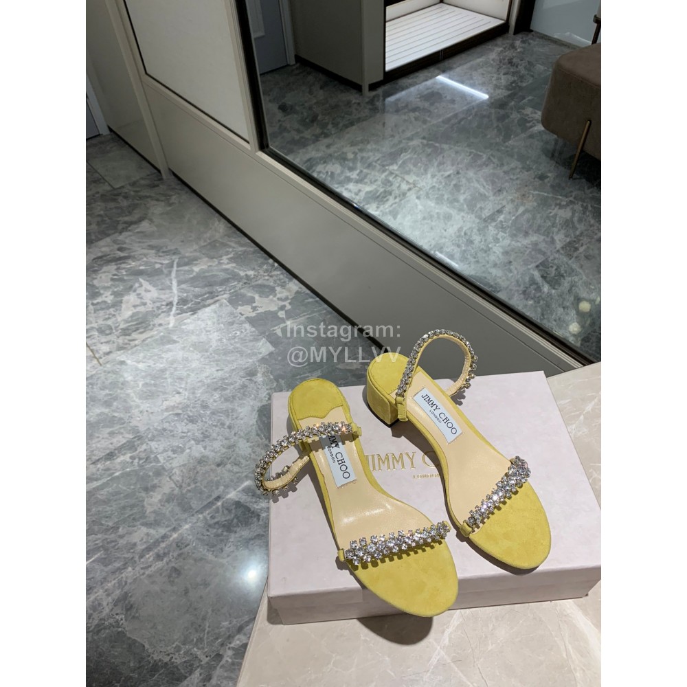 Jimmy Choo Diamond Velvet Leather Thick High Heeled Slippers For Women Yellow