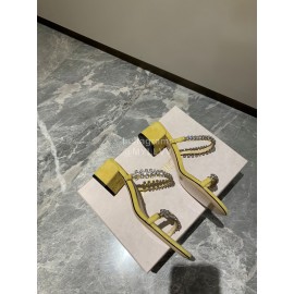 Jimmy Choo Diamond Velvet Leather Thick High Heeled Slippers For Women Yellow