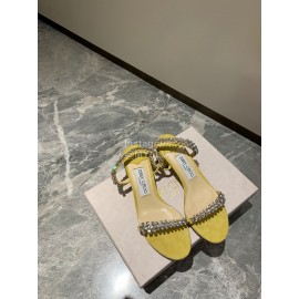 Jimmy Choo Diamond Velvet Leather Thick High Heeled Slippers For Women Yellow