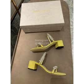 Jimmy Choo Diamond Velvet Leather Thick High Heeled Slippers For Women Yellow