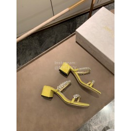 Jimmy Choo Diamond Velvet Leather Thick High Heeled Slippers For Women Yellow
