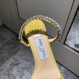 Jimmy Choo Diamond Velvet Leather Thick High Heeled Slippers For Women Yellow