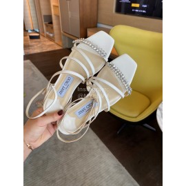 Jimmy Choo Sheepskin Diamond Buckle Flat Heeled Slippers For Women White