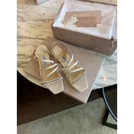 Jimmy Choo Sheepskin Diamond Buckle Flat Heeled Slippers For Women White