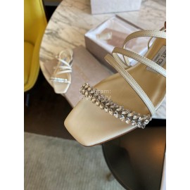 Jimmy Choo Sheepskin Diamond Buckle Flat Heeled Slippers For Women White