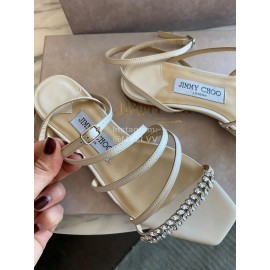 Jimmy Choo Sheepskin Diamond Buckle Flat Heeled Slippers For Women White