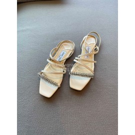 Jimmy Choo Sheepskin Diamond Buckle Flat Heeled Slippers For Women White