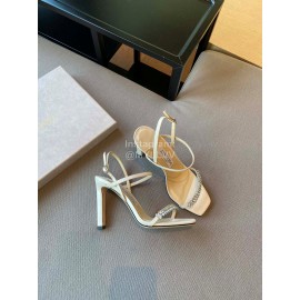 Jimmy Choo Sheepskin Diamond Buckle High Heeled Slippers For Women White