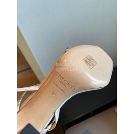 Jimmy Choo Sheepskin Diamond Buckle High Heeled Slippers For Women White