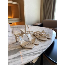 Jimmy Choo Sheepskin Diamond Buckle High Heeled Slippers For Women White