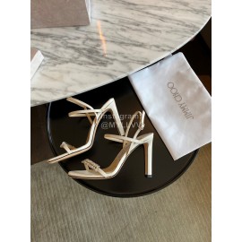 Jimmy Choo Sheepskin Diamond Buckle High Heeled Slippers For Women White