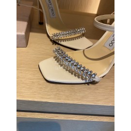 Jimmy Choo Sheepskin Diamond Buckle High Heeled Slippers For Women White