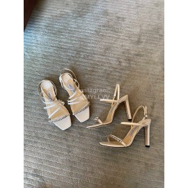 Jimmy Choo Sheepskin Diamond Buckle High Heeled Slippers For Women White