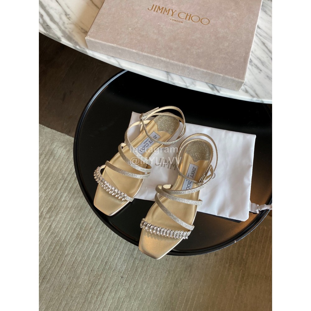 Jimmy Choo Sheepskin Diamond Buckle Flat Heeled Slippers For Women