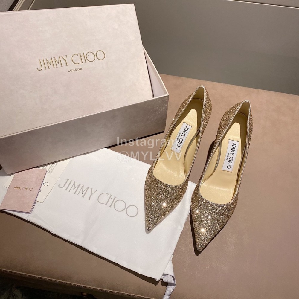 Jimmy Choo Fashion Pointed High Heels Gold For Women 