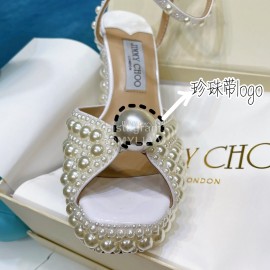 Jimmy Choo Sheepskin Pearl Thick High Heeled Sandals For Women 