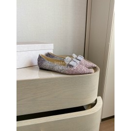 Jimmy Choo Bow Blingbling Pointed Flat Heels For Women Purple