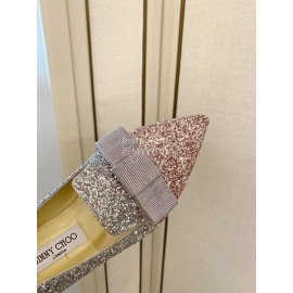 Jimmy Choo Bow Blingbling Pointed Flat Heels For Women Purple