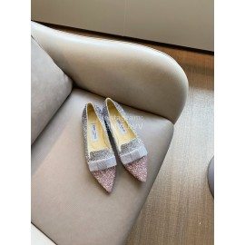 Jimmy Choo Bow Blingbling Pointed Flat Heels For Women Purple