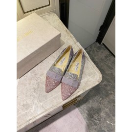 Jimmy Choo Bow Blingbling Pointed Flat Heels For Women Purple