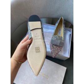 Jimmy Choo Bow Blingbling Pointed Flat Heels For Women Purple