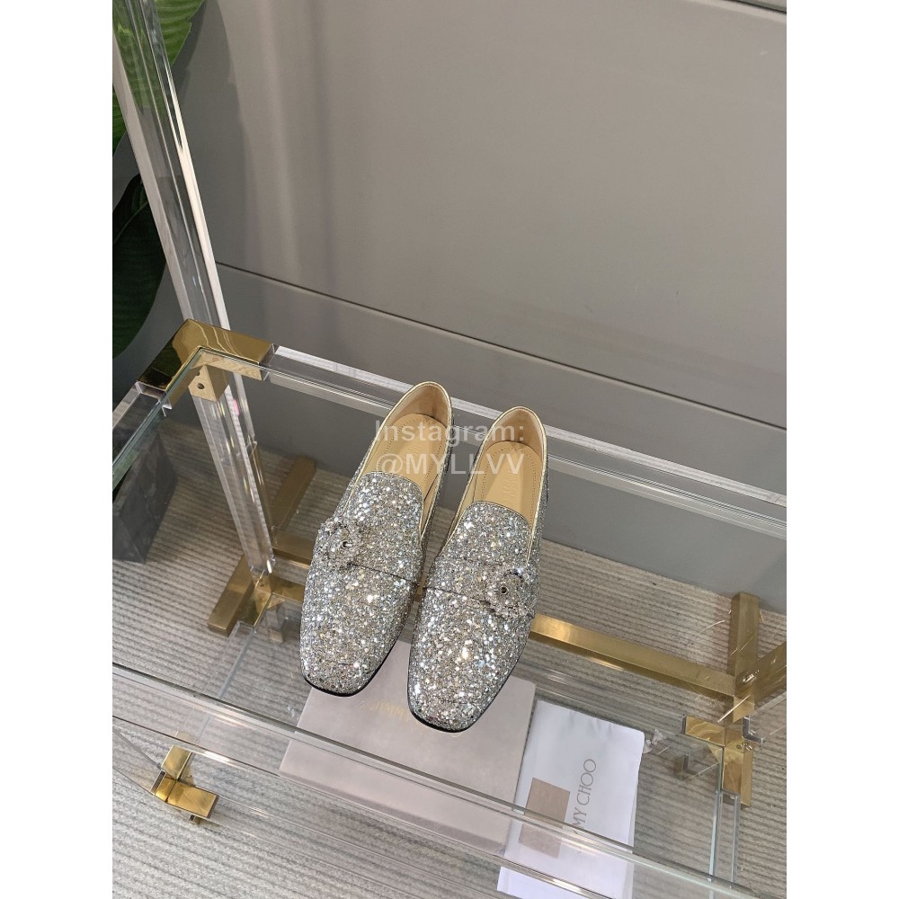 Jimmy Choo Blingbling Sheepskin Diamond Buckle Loafers For Women 