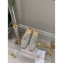 Jimmy Choo Blingbling Sheepskin Diamond Buckle Loafers For Women 