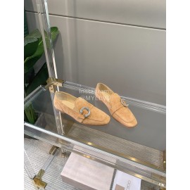 Jimmy Choo Velvet Leather Diamond Buckle Loafers For Women Apricot