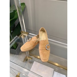 Jimmy Choo Velvet Leather Diamond Buckle Loafers For Women Apricot