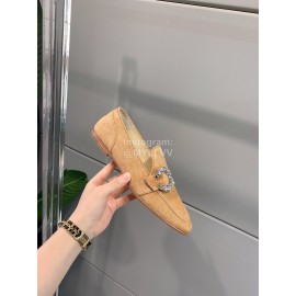 Jimmy Choo Velvet Leather Diamond Buckle Loafers For Women Apricot