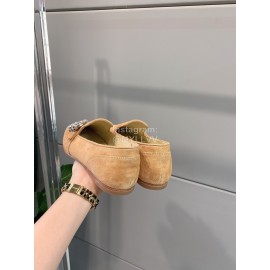 Jimmy Choo Velvet Leather Diamond Buckle Loafers For Women Apricot