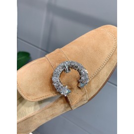 Jimmy Choo Velvet Leather Diamond Buckle Loafers For Women Apricot