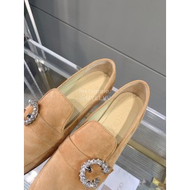 Jimmy Choo Velvet Leather Diamond Buckle Loafers For Women Apricot