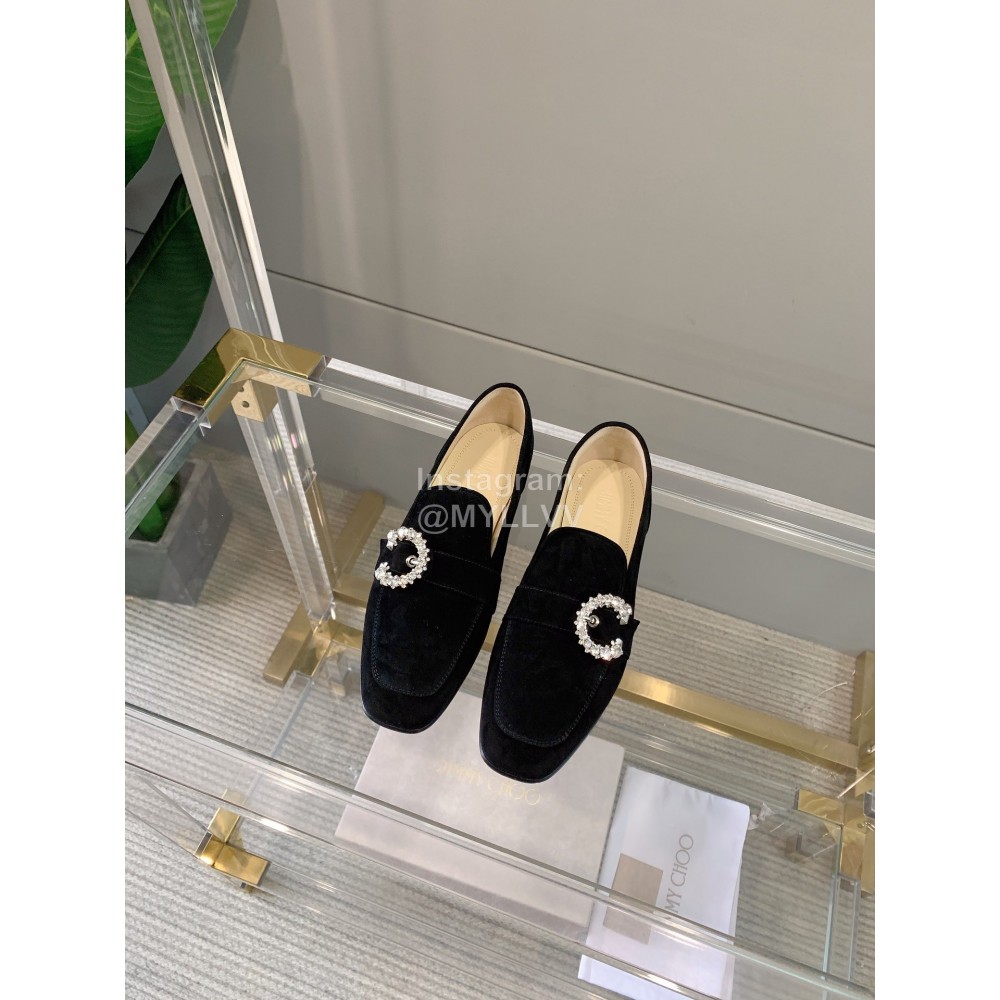 Jimmy Choo Velvet Leather Diamond Buckle Loafers For Women Black