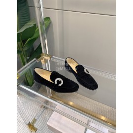 Jimmy Choo Velvet Leather Diamond Buckle Loafers For Women Black