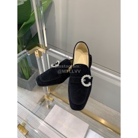 Jimmy Choo Velvet Leather Diamond Buckle Loafers For Women Black