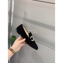 Jimmy Choo Velvet Leather Diamond Buckle Loafers For Women Black