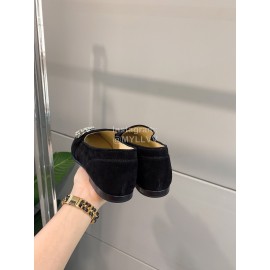 Jimmy Choo Velvet Leather Diamond Buckle Loafers For Women Black