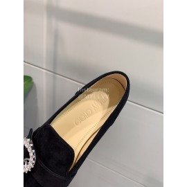 Jimmy Choo Velvet Leather Diamond Buckle Loafers For Women Black