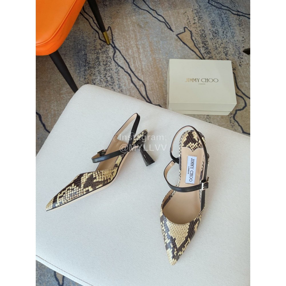 Jimmy Choo New Cowhide Pointed High Heeled Sandals For Women Beige