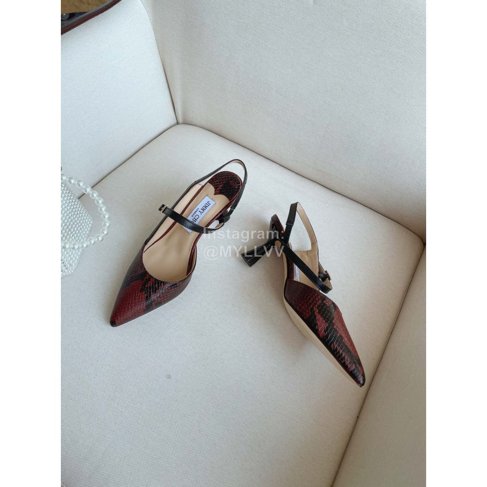 Jimmy Choo New Cowhide Pointed High Heeled Sandals For Women Wine Red