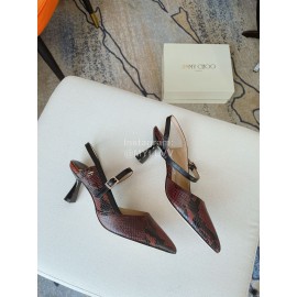 Jimmy Choo New Cowhide Pointed High Heeled Sandals For Women Wine Red