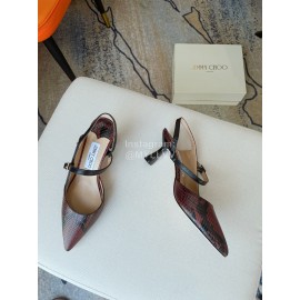 Jimmy Choo New Cowhide Pointed High Heeled Sandals For Women Wine Red