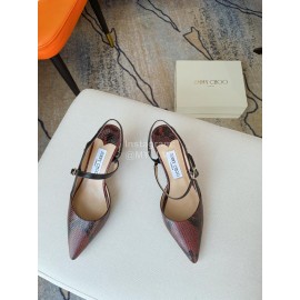 Jimmy Choo New Cowhide Pointed High Heeled Sandals For Women Wine Red