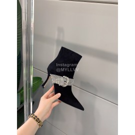 Jimmy Choo New Sheepskin Velvet High Heeled Boots For Women Black